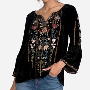 JOHNNY WAS - ESTHER VELVET FLARE SLEEVE PEASANT BLOUSE - S